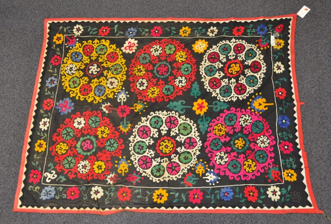 (6) Suzani, 19th/20th Century, Central Asia, largest: (6) Suzani, 19th/20th Century, Central Asia, largest one measures:6'2" x 4'10"