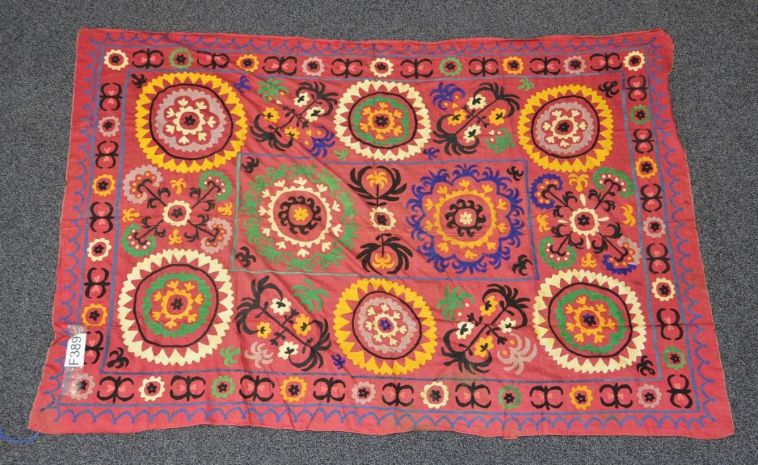 (6) Suzani, 19th/20th Century, Central Asia, largest: (6) Suzani, 19th/20th Century, Central Asia, largest one measures:6" x 4" 2"