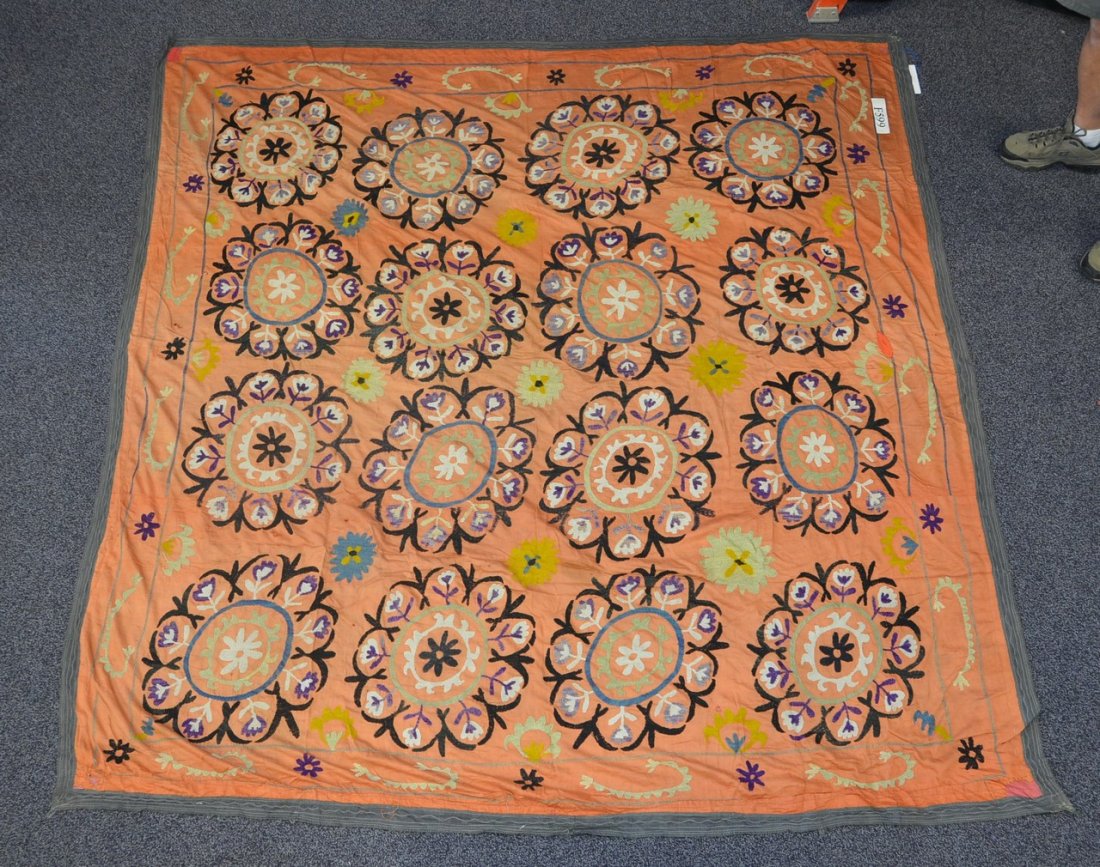 (6) Suzani, 19th/20th Century, Central Asia, largest: (6) Suzani, 19th/20th Century, Central Asia, largest one measures:7' x 7'2"