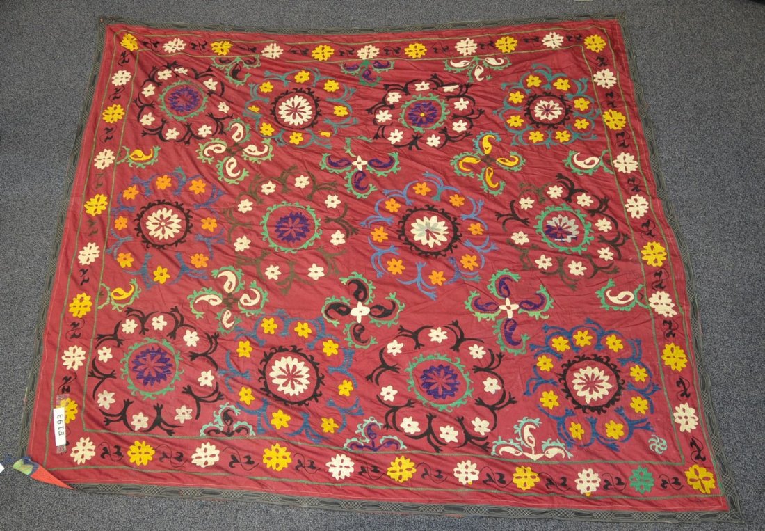 (6) Suzani, 19th/20th Century, Central Asia, largest: (6) Suzani, 19th/20th Century, Central Asia, largest one measures:8'3" x 7"