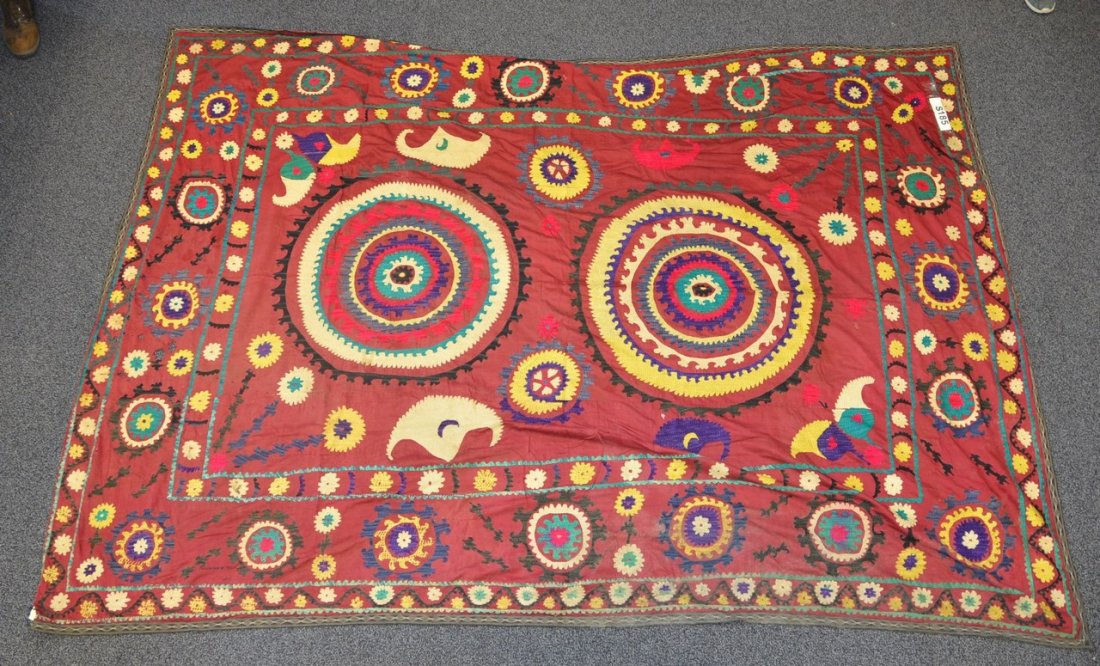(6) Suzani, 19th/20th Century, Central Asia, largest: (6) Suzani, 19th/20th Century, Central Asia, largest one measures:15'10" x 2'4"
