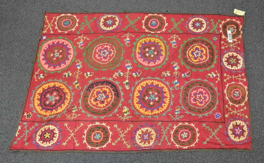 (6) Suzani, 19th/20th Century, Central Asia, largest: (6) Suzani, 19th/20th Century, Central Asia, largest one measures:6'5" x 4'6"