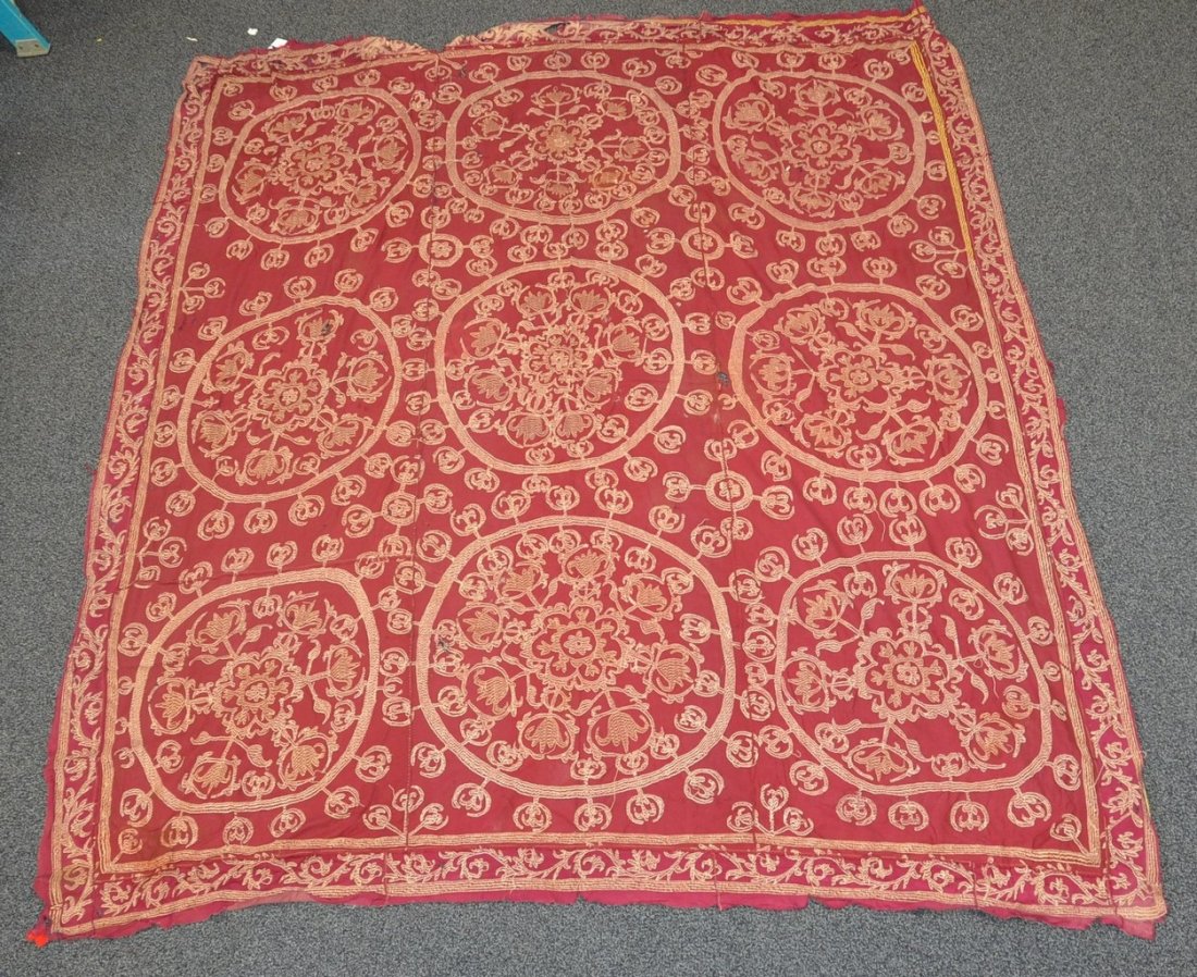 (6) Suzani, 19th/20th Century, Central Asia, largest: (6) Suzani, 19th/20th Century, Central Asia, largest one measures:6'11" x 7'7"