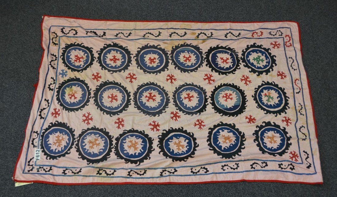 (6) Suzani, 19th/20th Century, Central Asia, largest: (6) Suzani, 19th/20th Century, Central Asia, largest one measures:6'5" x 6'