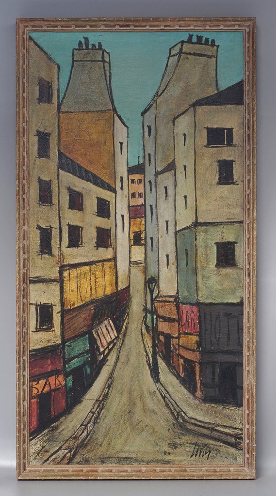 Charles Levier, French, 1920-2003, o/c, Streetscape,: Charles Levier, French, 1920-2003, o/c, Streetscape, 30" x 15", signed LR, unmarked verso