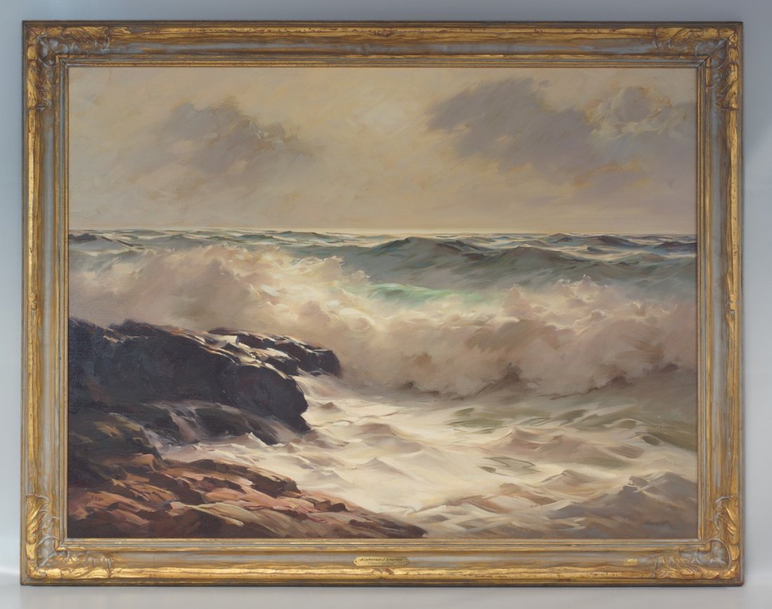 Alphonse Joseph Shelton, American born England, active: Alphonse Joseph Shelton, American born England, active New England, 1905, 1976, oil on canvas, "Clearing Day", signed Lower Right, 31 1/4" x 40" canvas size, 35 1/2" x 45 1/2" framed, Grand Central Ga