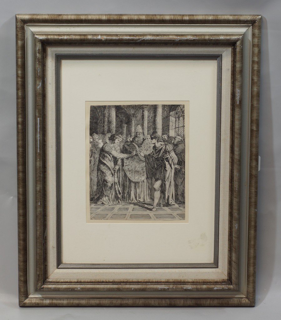 Alexander Runciman, Scottish, 1736-1785, etching,: Alexander Runciman, Scottish, 1736-1785, etching, "Scene of Marriage of Germanicus and Agrippina" 8 3/4" x 7" paper size, 22" x 18" framed, trimmed and laid on paper