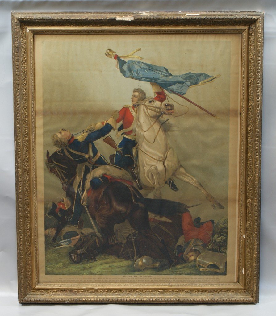 After Richard Ansdell RA, 1815-1885, British, a colored: After Richard Ansdell RA, 1815-1885, British, a colored lithograph, "The Fight For The Standard", the 9' x 11' original done in 1847 hanging in Edinburgh Castle, memorializing The Royal North British