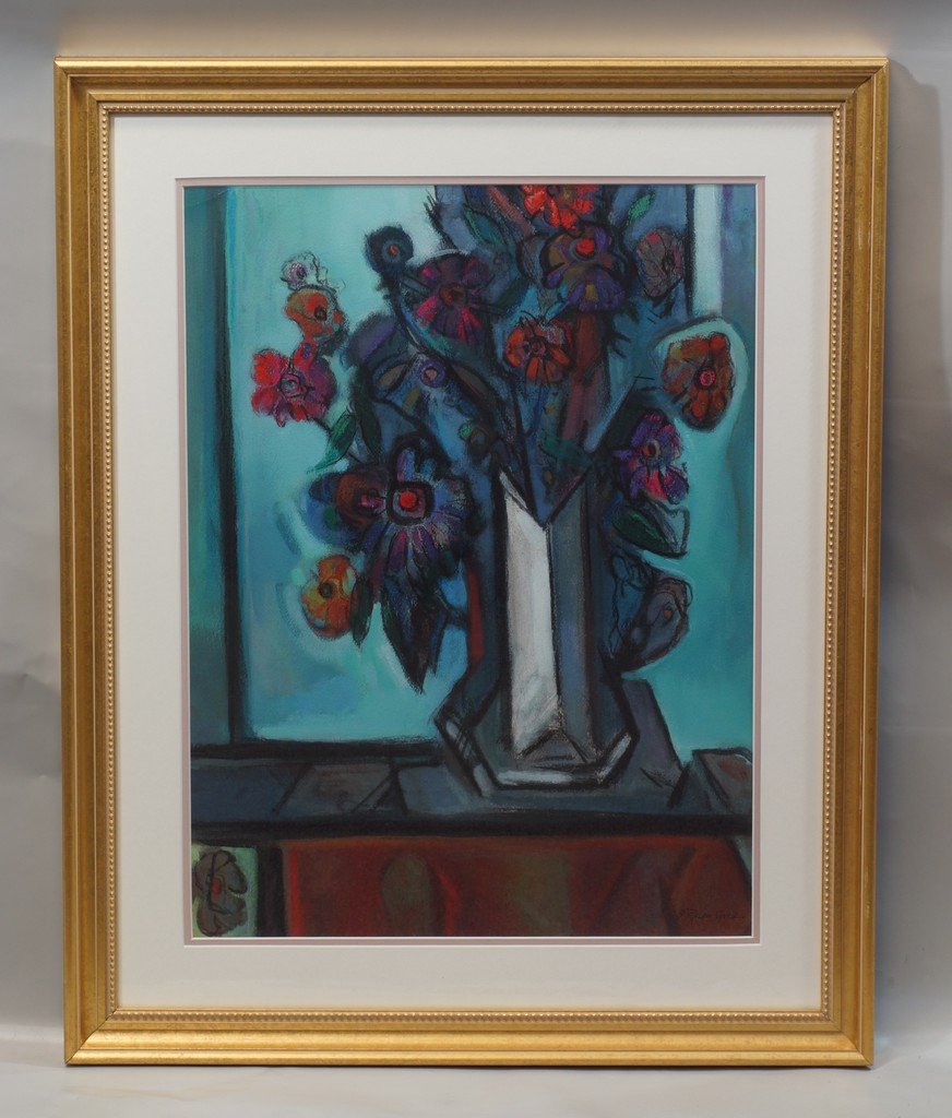 G Ralph Smith, American, PA, 1941-2010, Mixed Media,: G Ralph Smith, American, PA, 1941-2010, Mixed Media, "Cut Flowers", 1970s, Framed, 18" x 24" , Born in Circleville Ohio, Smith graduated from the Columbus Art School in 1929 and went on to attend the 