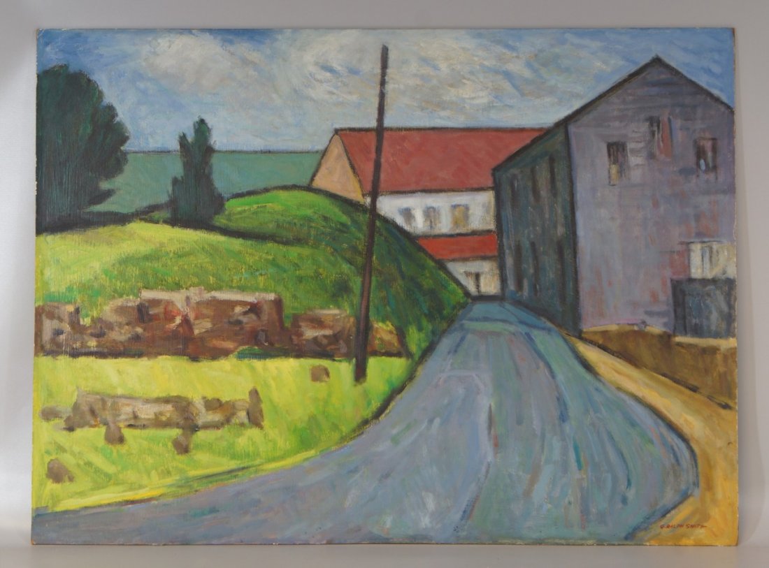 G Ralph Smith, American, PA, 1941-2010, oil on board,: G Ralph Smith, American, PA, 1941-2010, oil on board, "Country Lane", Unframed, 30" x 22" , Born in Circleville Ohio, Smith graduated from the Columbus Art School in 1929 and went on to attend the Pen