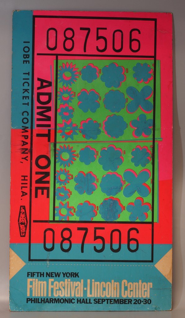 Andy Warhol, American, 1928-1987,Serigraph, "Lincoln: Andy Warhol, American, 1928-1987,Serigraph, "Lincoln Center Ticket", 1967, Ed. Of 500, unsigned, laid on board, chipping around edges, small stains, water damage. Unframed, allover wear and scratches,