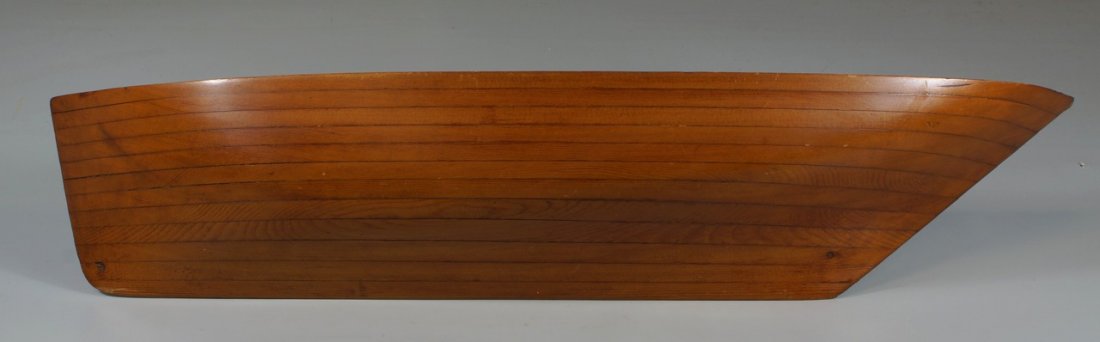 Pine half hull ships model, pencil inscriptions, verso,: Pine half hull ships model, pencil inscriptions, verso, 30 1/2" l, 6" h