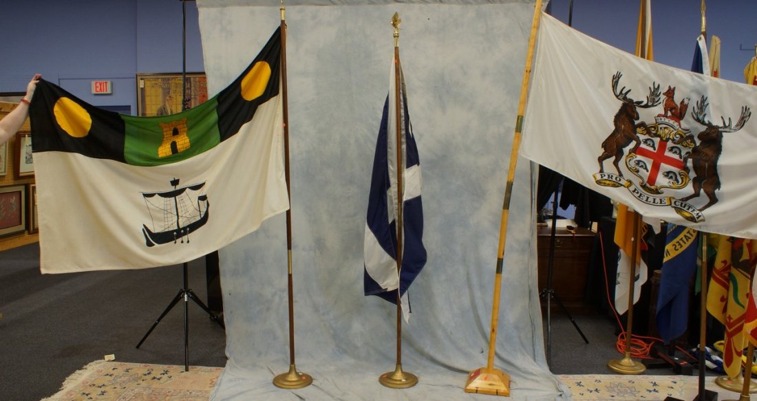 3 Flags on standards, one Hudson Bay Company, other 2: 3 Flags on standards, one Hudson Bay Company, other 2 unknown