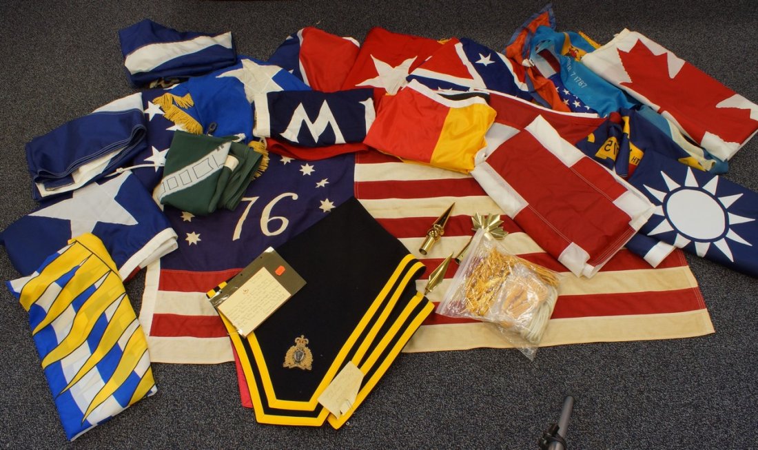 Approx 23 flags & banners, American, Canadian,: Approx 23 flags & banners, American, Canadian, Delaware, and others