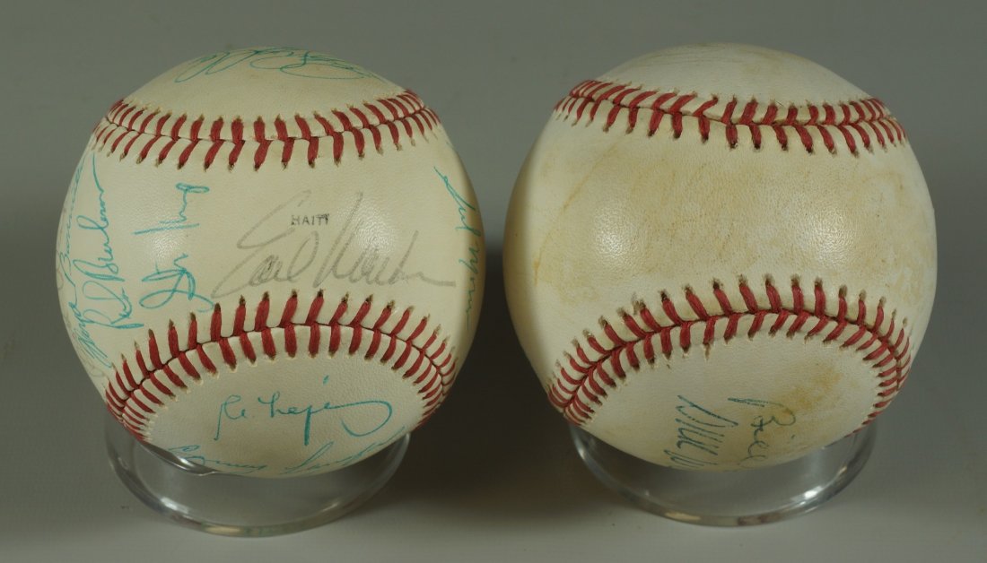 2 Signed Baseballs to include a 1979 Signed Tour of: 2 Signed Baseballs to include a 1979 Signed Tour of Japan Official Baseball, 16 signatures, notables include Don Baylor, Carney Lansford, Ken Singleton, and Steve Kemp, together with an American Leagu