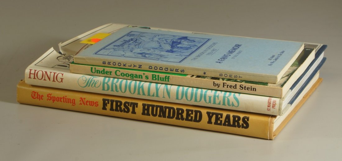 4 Signed Baseball Books, to include "The Brooklyn: 4 Signed Baseball Books, to include "The Brooklyn Dodgers 1953-1957 A Fan's Memoir" by Bill Borst, "Under Coogan's Bluff" by Fred Stein, "The Sporting News First Hundred Years 1886-1986" by Lowell Rei