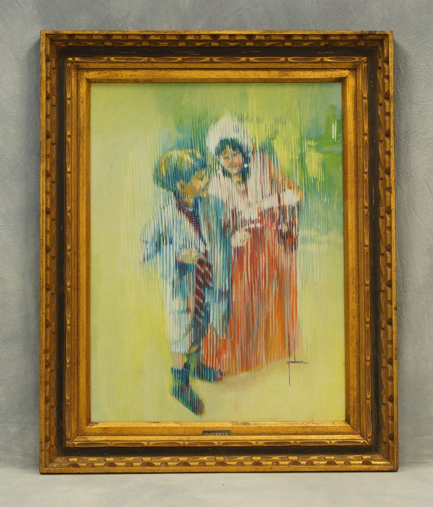 Edna Glaubman, American, 1919-1986, Oil on canvas,: Edna Glaubman, American, 1919-1986, Oil on canvas, Young Boy and Girl, Signed lower right, 23" x 18 " sight size, Carved and painted gilt frame