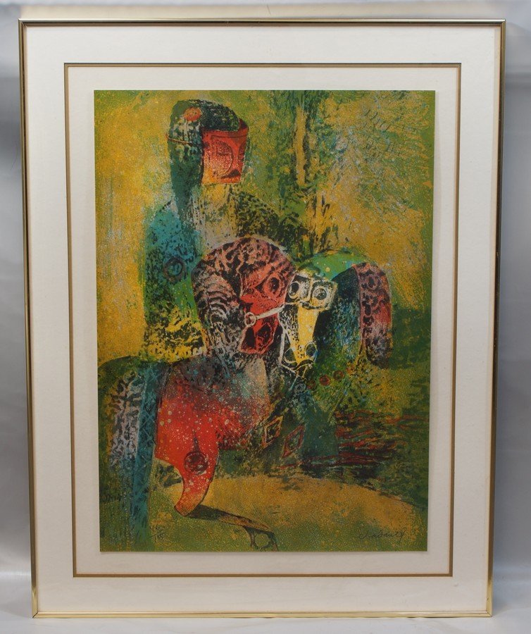 Hoi Lebadang, Vietnamese, b 1922, Lithograph, Horseman,: Hoi Lebadang, Vietnamese, b 1922, Lithograph, Horseman, Signed lower right, Edition 46/125, 20 1/2" x 28 1/2" paper size, 37 3/4" x 29 1/2" framed