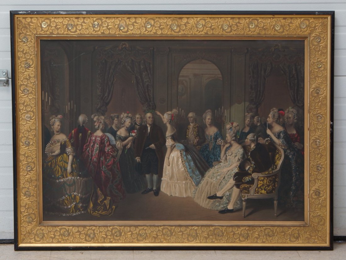 Continental School, 19th Century, Aquatint, Ben: Continental School, 19th Century, Aquatint, Ben Franklin's Reception in France, 26" x 38" sight size, 38" x 47" framed
