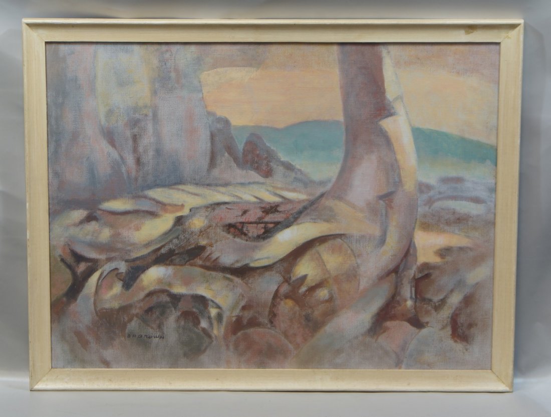 D H Brown, 20th Century, Oil on canvas, Abstract: D H Brown, 20th Century, Oil on canvas, Abstract Seascape, 23" x 31 1/2" sight size, 27" x 34 3/4" framed
