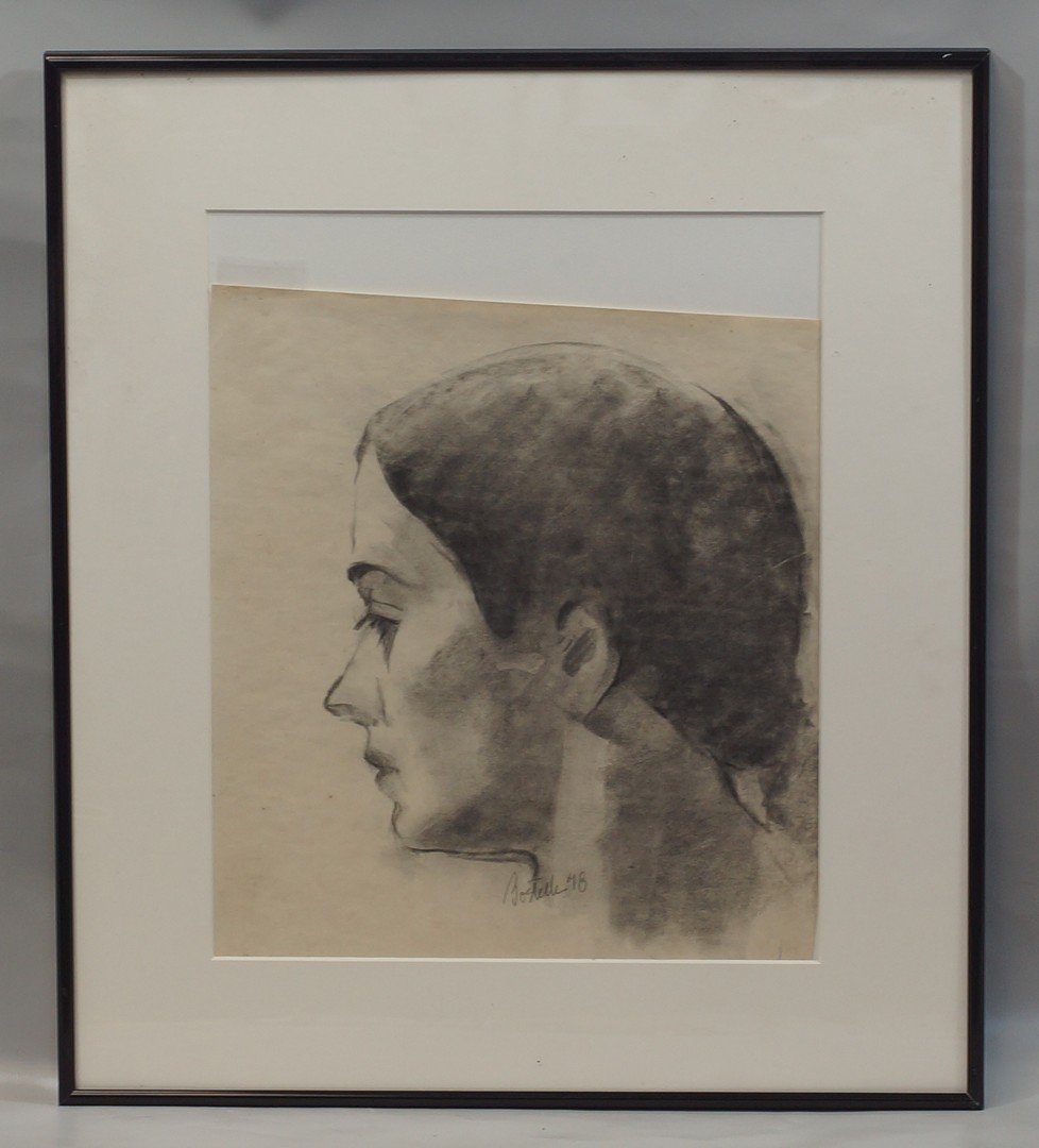 Tom Bostelle, American, PA, 1921-2005, charcoal on: Tom Bostelle, American, PA, 1921-2005, charcoal on paper, Portrait of Woman, Pencil signed center, Dated '78, 16 1/2" x 13" sight size, 23" x 20" framed, Bears estate stamp and accompanied by letter o