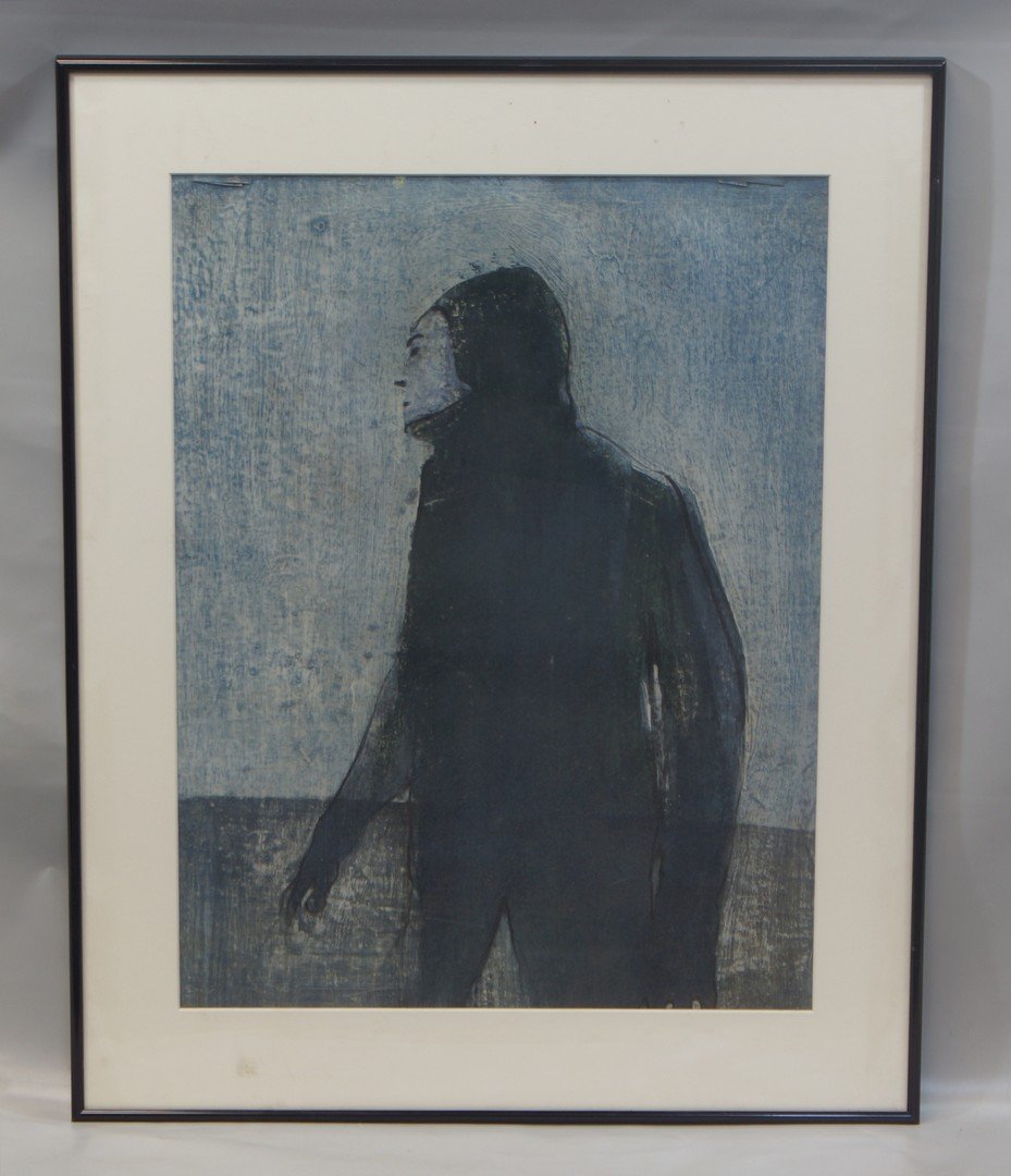 Tom Bostelle, American, PA, 1921-2005, Mixed Media,: Tom Bostelle, American, PA, 1921-2005, Mixed Media, Figure, 23 1/2" x 18" sight size, 30" x 24" framed, Bears estate stamp and accompanied by letter of authenticity from the artist's estate
