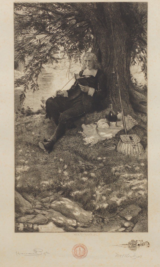 William Harry Warren Bicknell, American, 1860-1947,: William Harry Warren Bicknell, American, 1860-1947, after Howard Pyle, American, 1853-1911, Etching, Portrait of Isaac Walton, published by The Bibliophile Society, 1903, Pencil-signed by Pyle lower l