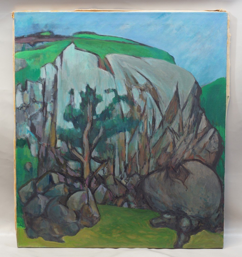 G Ralph Smith, American, PA, 1907-2007, Oil on canvas,: G Ralph Smith, American, PA, 1907-2007, Oil on canvas, "Cliffside", 32" x 28" unframed , Born in Circleville Ohio, Smith graduated from the Columbus Art School in 1929 and went on to attend the Pennsy