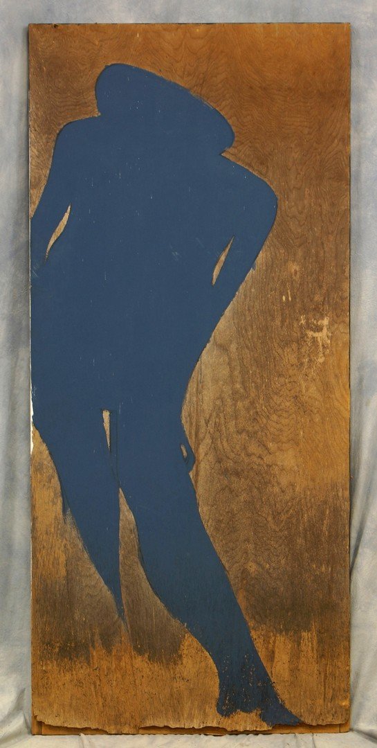 Tom Bostelle, American, PA, 1921-2005, Acrylic on luan,: Tom Bostelle, American, PA, 1921-2005, Acrylic on luan, Blue Man Leaning ; Reflections on Snow on verso, 80" x 36", Water damage on bottom, Bears estate stamp and accompanied by letter of authenticity