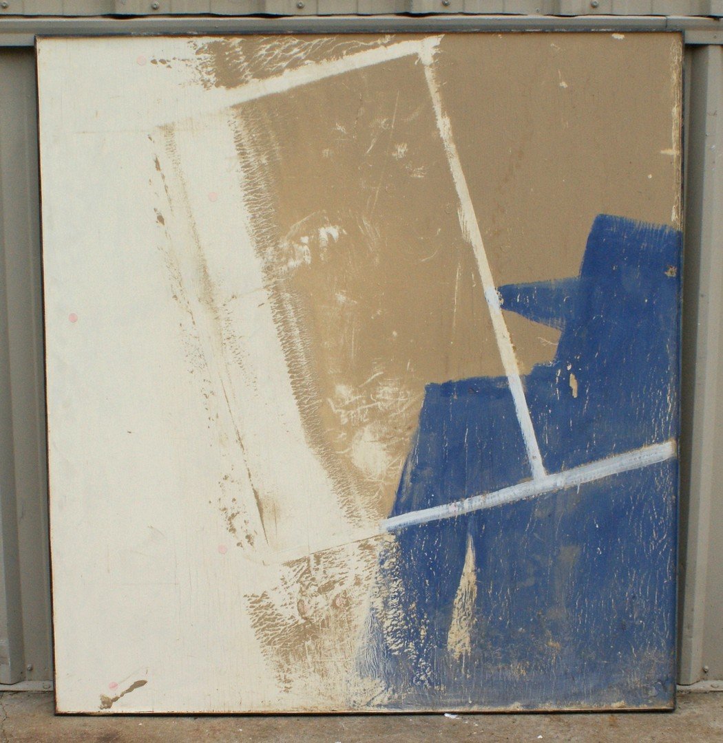 Tom Bostelle, American, PA, 1921-2005, Mixed media on: Tom Bostelle, American, PA, 1921-2005, Mixed media on luaun, Blue Man Waving, 20"x24", Bears estate stamp and accompanied by letter of authenticity from the artist son