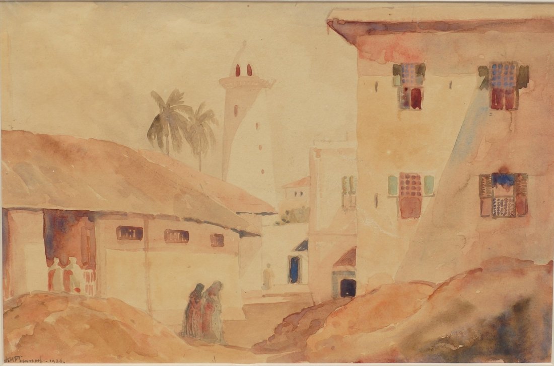 British School, Early 20th Century, Watercolor, North: British School, Early 20th Century, Watercolor, North African Scene, Signed illegible lower left, Dated 1926, 13 1/2" x 20 1/2" sight size