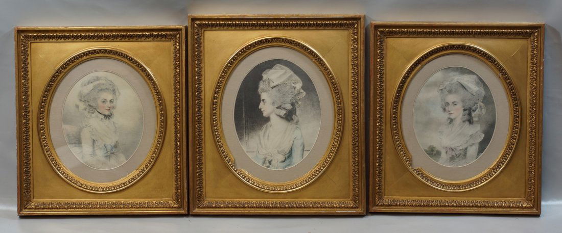 (3) John Downman,Welsh, 1750-1824,Pastels, Portraits of: (3) John Downman,Welsh, 1750-1824,Pastels, Portraits of 18th Century Women, Signed and dated 1784, 8 1/2" x 7" sight size, 15 1/2" x 13 1/2" framed
