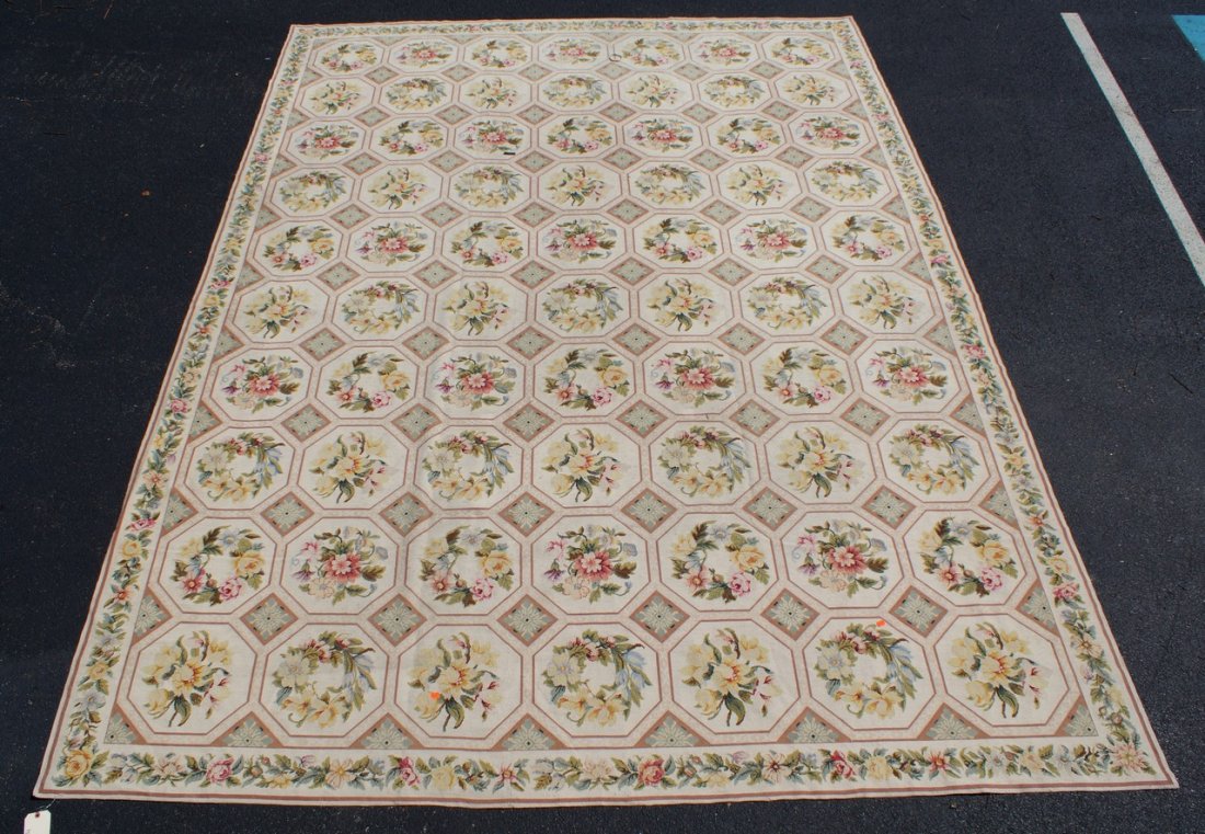 Floral Aubusson style carpet by Stark, 10'5" x 14": Floral Aubusson style carpet by Stark, 10'5" x 14"