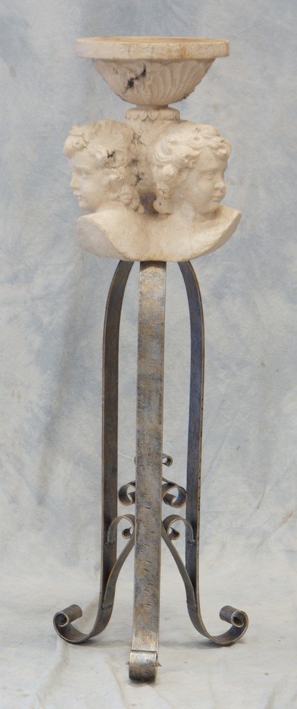 Metal and cast stone pedestal, 44 1/4" h, 10 3/4" d: Metal and cast stone pedestal, 44 1/4" h, 10 3/4" d