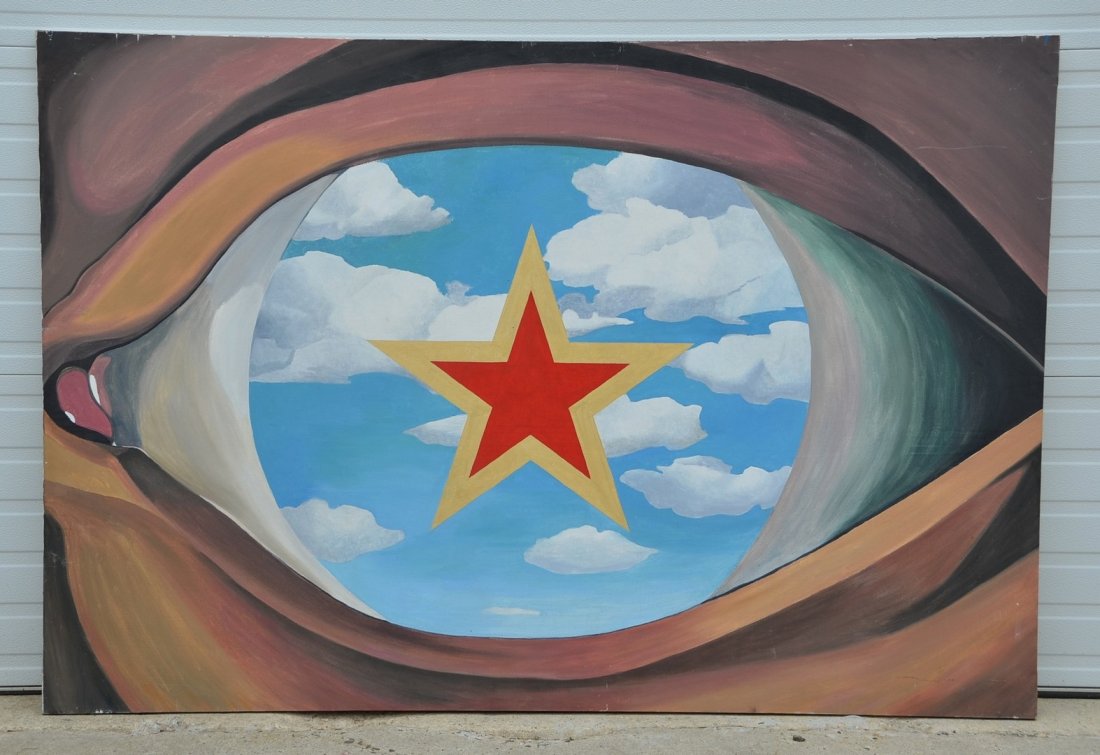 Gorevich, Late 20th Century, oil on canvas, Soviet star: Gorevich, Late 20th Century, oil on canvas, Soviet star in cloud-filled eyeball, unsigned, 49 3/4" x 73 1/2"