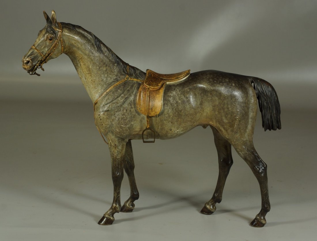 Franz Bergman Austrian bronze horse, original paint and: Franz Bergman Austrian bronze horse, original paint and surface, underside with Bergman mark, Geschutz, 3260, lacking bridles, 14 1/4" long, 11 1/2" h