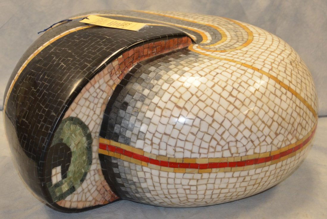 Massimiliano Beltrame, Piemonte, Italy, b 1945, mosaic: Massimiliano Beltrame, Piemonte, Italy, b 1945, mosaic sculpture of a nautilus shell, 24" w, 11" h, signed