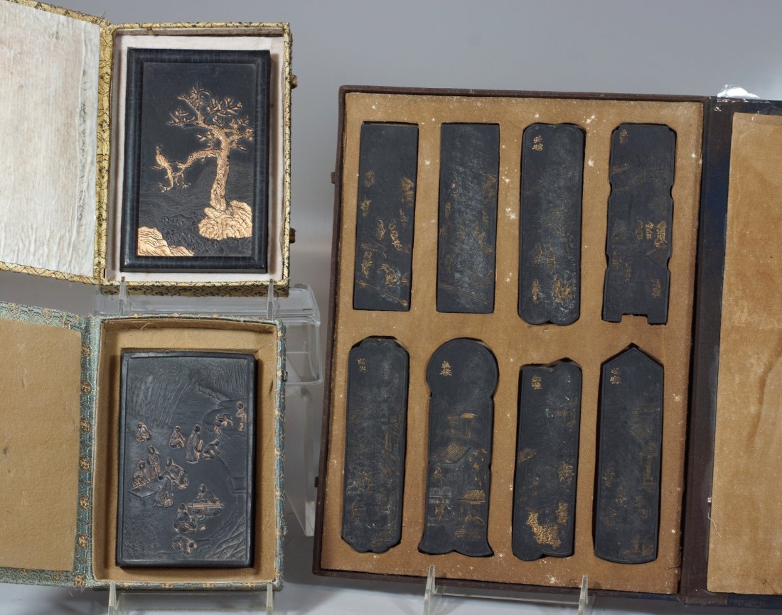 Chinese ink stones including boxed set of 8 and 2: Chinese ink stones including boxed set of 8 and 2 individual