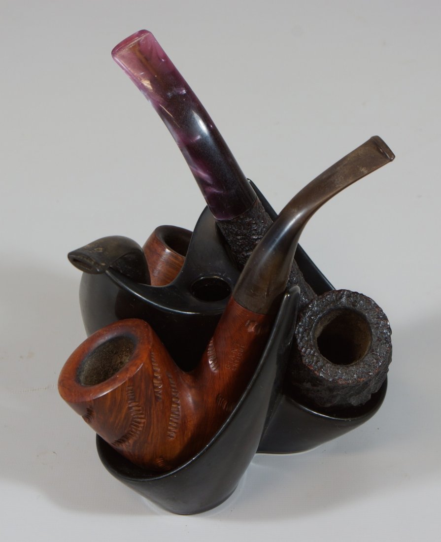 Free form ceramic pipe holder with three pipes: Acorn: Free form ceramic pipe holder with three pipes: Acorn style and 2 Brandy style