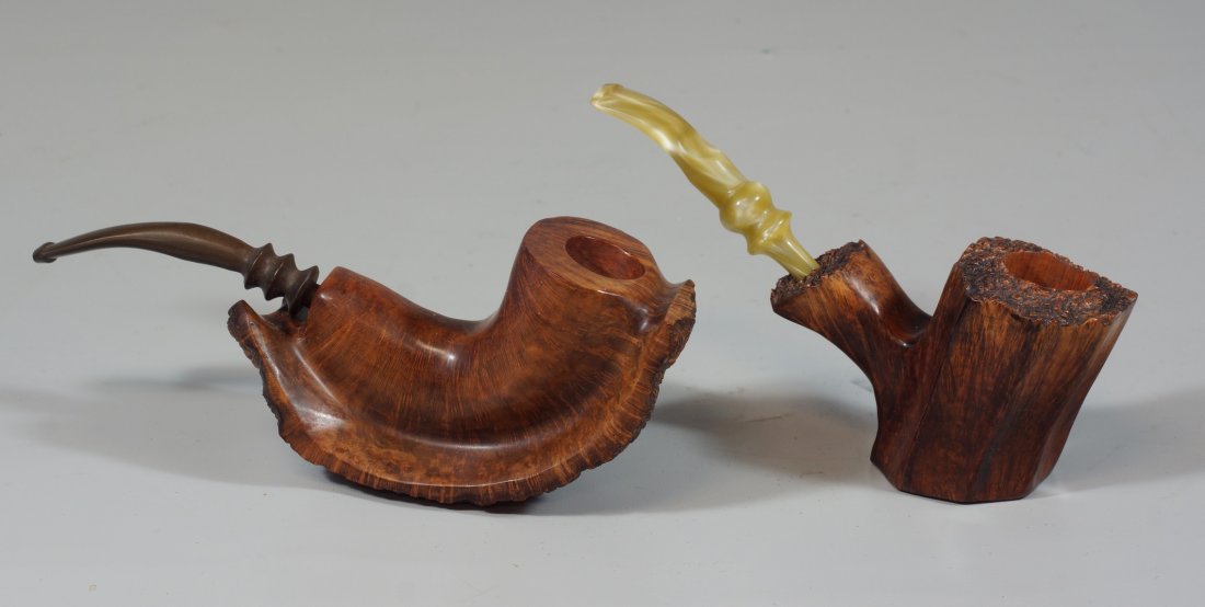 2 Sandor Herskovitz hand carved free form pipes:: 2 Sandor Herskovitz hand carved free form pipes: Rhodesian type and free form Elephant Foot type