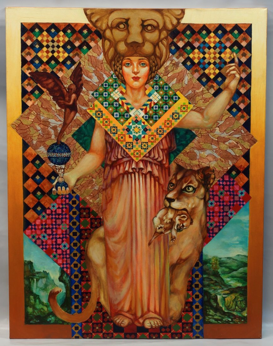 Vladimir Pronin, Russian, 20th Century, Oil on canvas,: Vladimir Pronin, Russian, 20th Century, Oil on canvas, "The Matriarch", monogrammed and dated '97 lower right, 36" x 27 3/4" unframed
