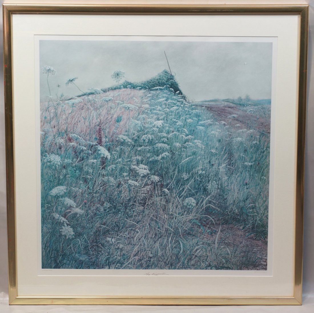 George Weymouth, American, PA, b 1936, reproduction: George Weymouth, American, PA, b 1936, reproduction Print, Country Fields, signed lower center, dated 1979, Printed by Triton Press, 29 3/4" x 29 1/2" sight size, 37 1/4" x 36 3/4" framed