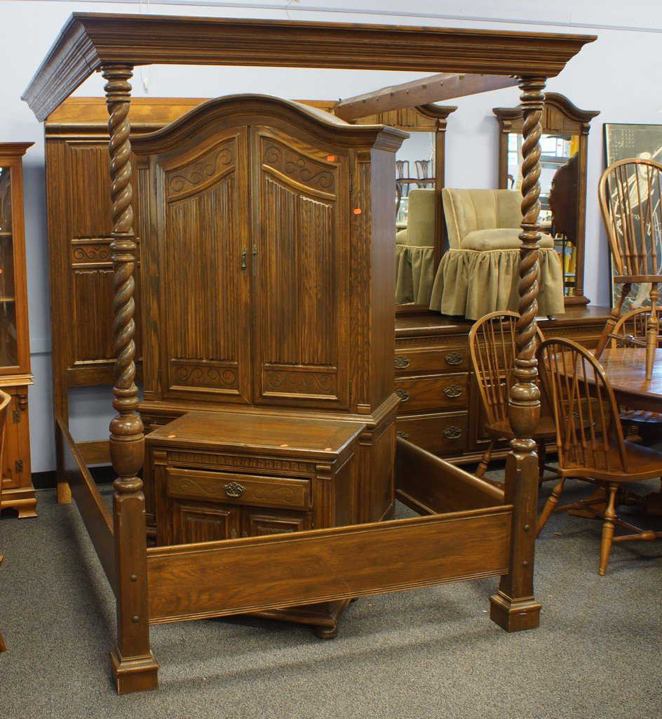 4 Piece Oak Ethan Allen Canopy Br Set Royal Charter