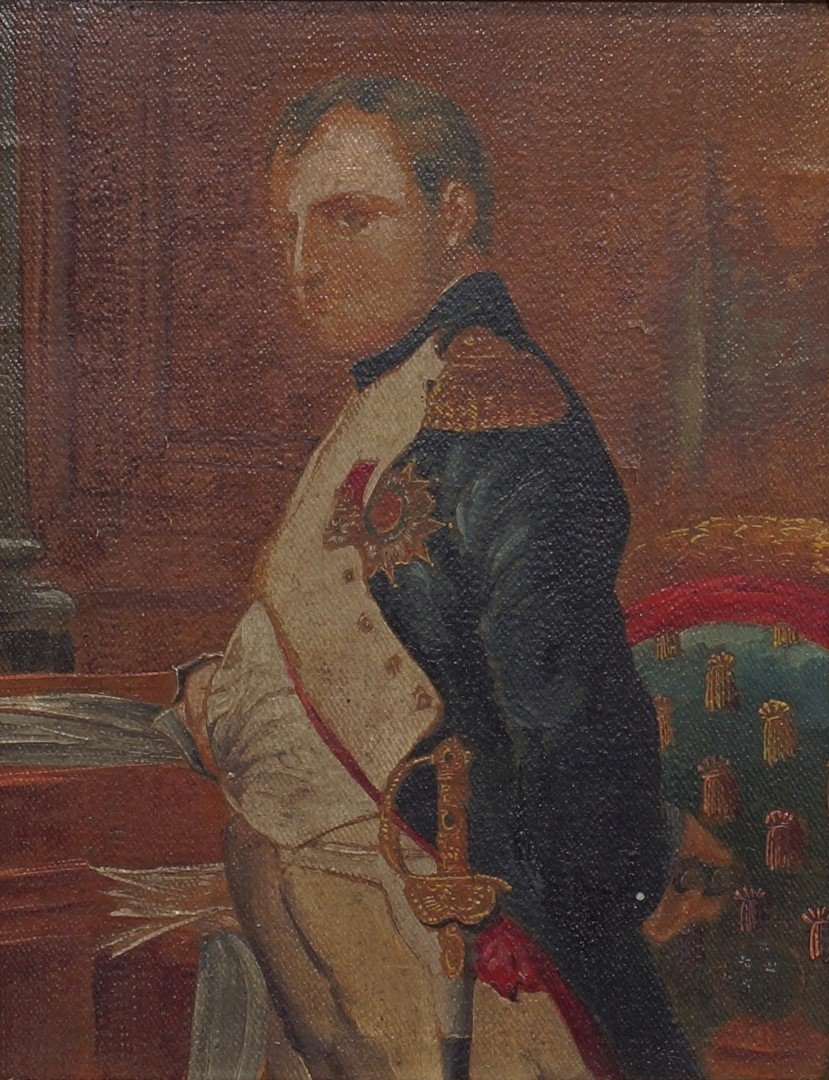 Continental, 19th Century School, oil on canvas,: Continental, 19th Century School, oil on canvas, portrait of Napoleon, unsigned, 9 1/4" x 7 1/4" sight size, 12" x 10" framed