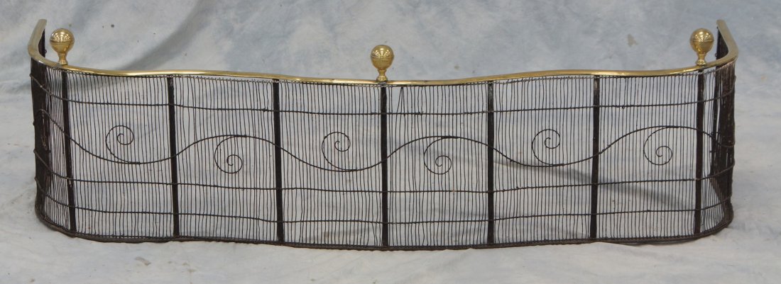Serpentine brass and wire fire fender, 18th/19th c, 49": Serpentine brass and wire fire fender, 18th/19th c, 49" w