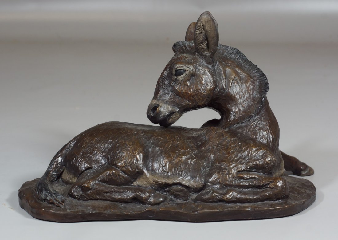 William H Turner, American, VA, 20th Century, bronze: William H Turner, American, VA, 20th Century, bronze, reclining Donkey, Signed and dated 2004, edition 45/300,6" h, 11 1/2" l at base