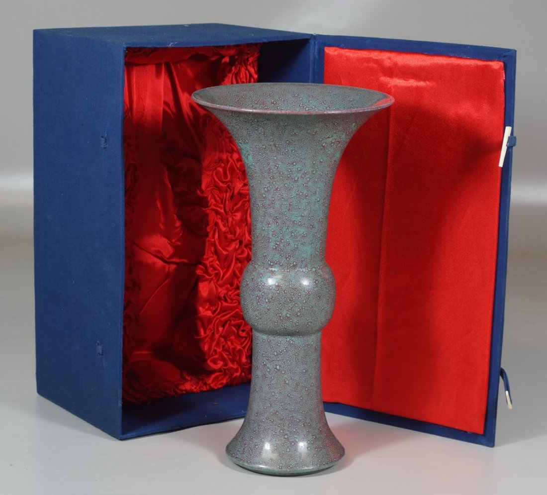 Robin's egg glaze baluster vase, 11" height, with later: Robin's egg glaze baluster vase, 11" height, with later fitted box
