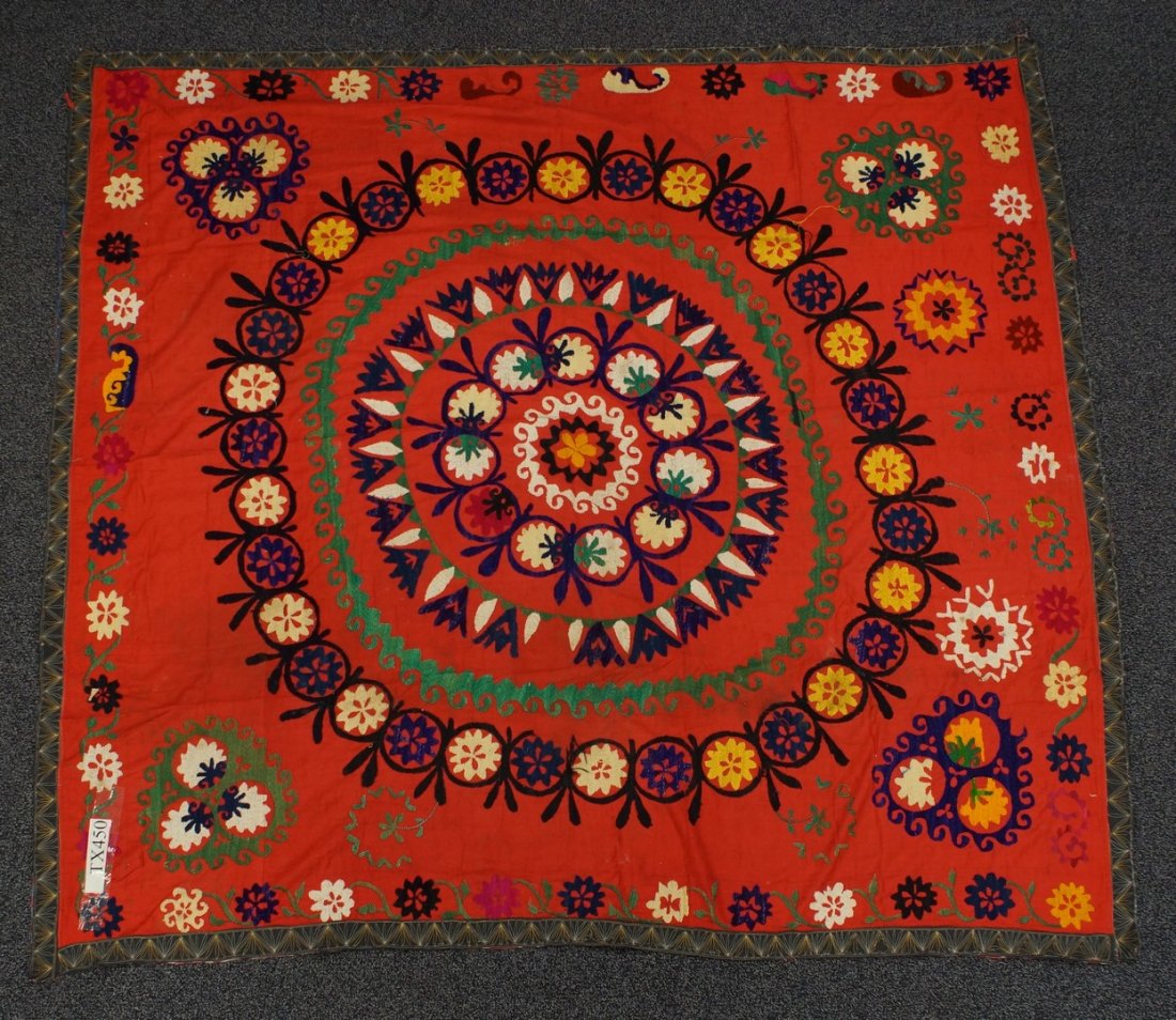 (6) Suzani, 19th/20th Century, Central Asia, silk and: (6) Suzani, 19th/20th Century, Central Asia, silk and cotton, one measures: 82" x 89"