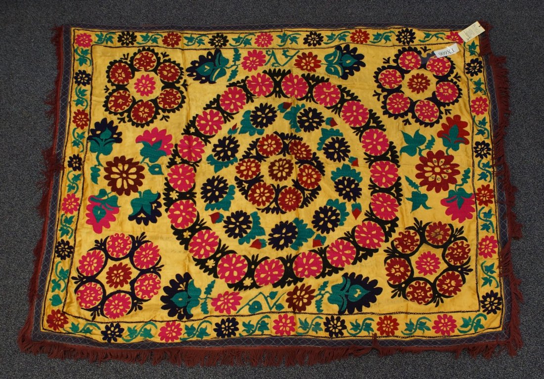 (6) Suzani, 19th/20th Century, Central Asia, silk and: (6) Suzani, 19th/20th Century, Central Asia, silk and cotton, one measures: 56" x 72"