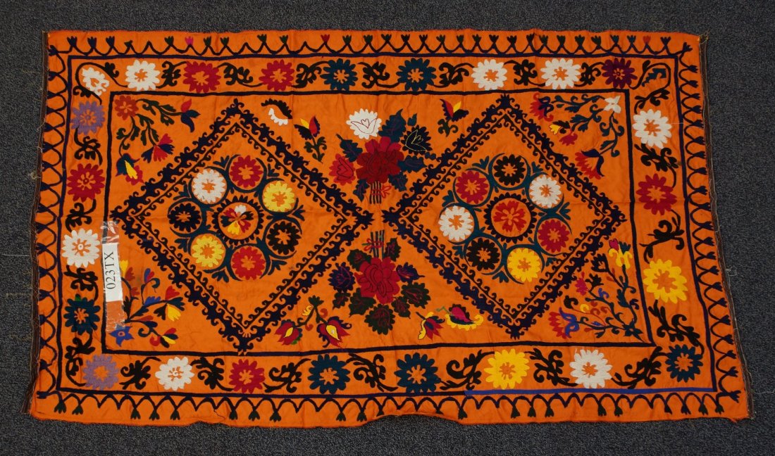 (6) Suzani, 19th/20th Century, Central Asia, silk and: (6) Suzani, 19th/20th Century, Central Asia, silk and cotton, one measures: 65 1/2" x 74 1/2"
